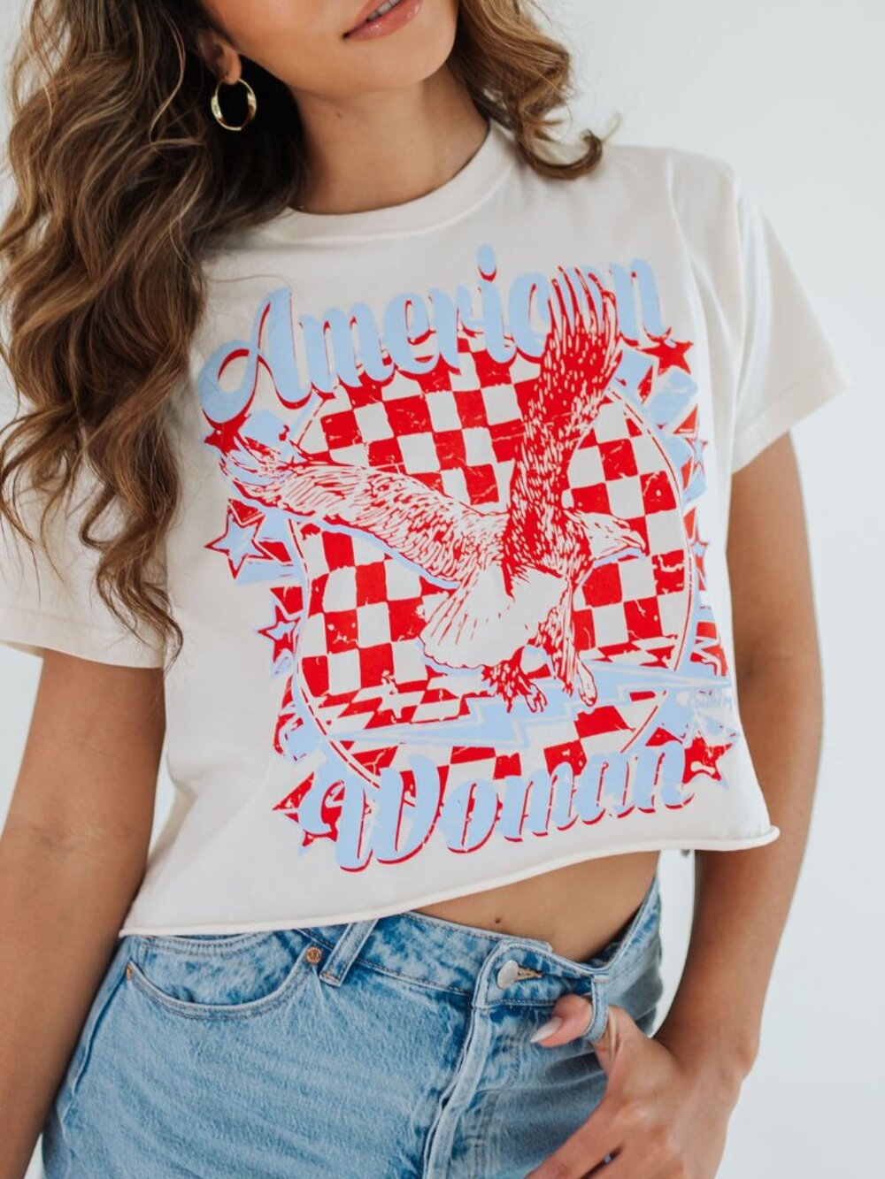 American Woman Eagle Graphic Crop Tee | Vintage Americana | Size Small